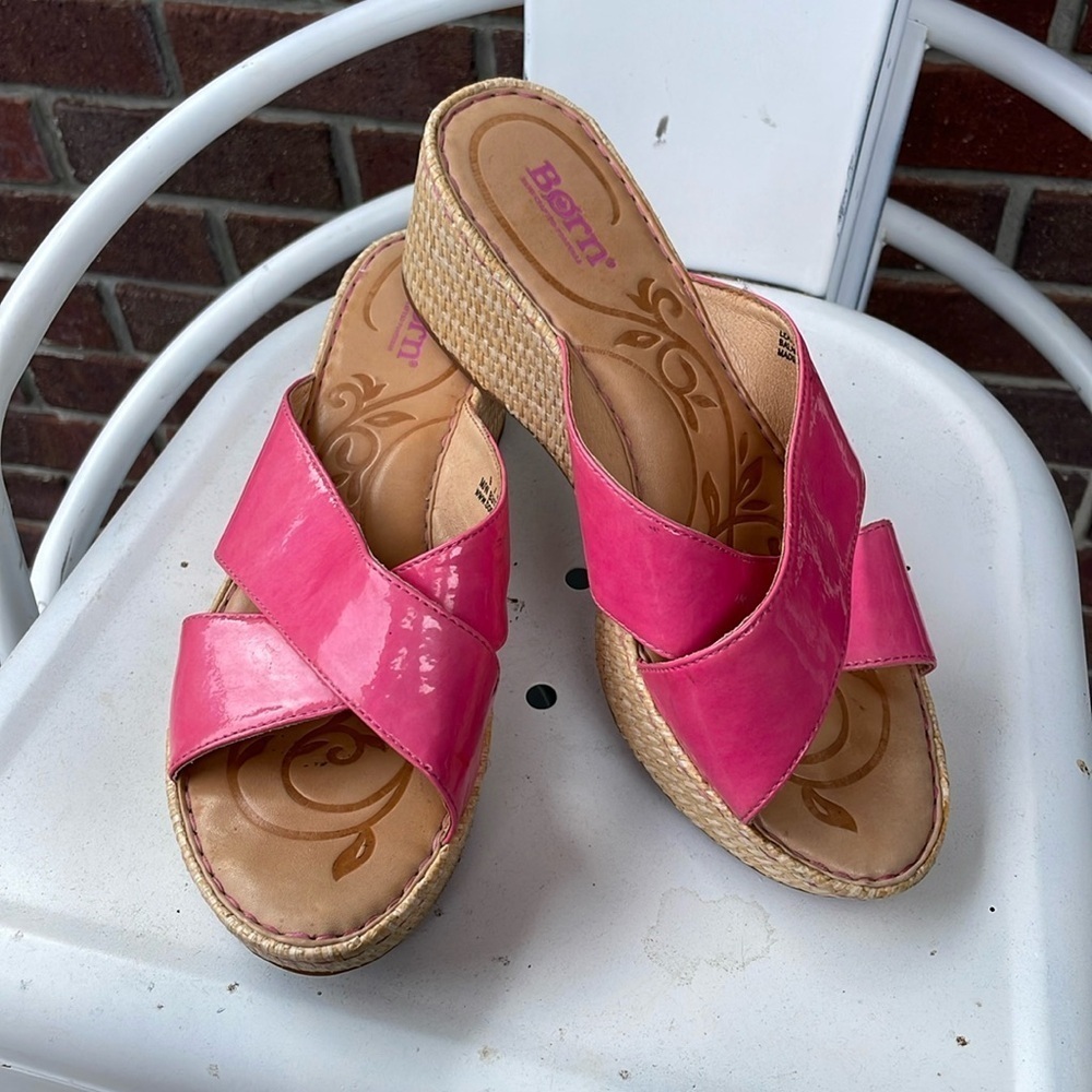 Born | Yancy | Pink | Leather | Platform | Wedge | Crisscross Sandals | Size 9